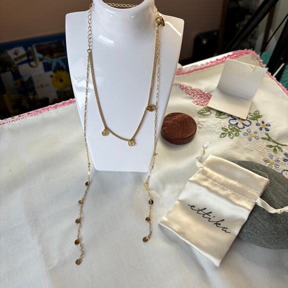 Ettika Revolve Delicate Gold Chain Coins Dangle NWT Classic Staple French Inspo - Picture 5 of 5